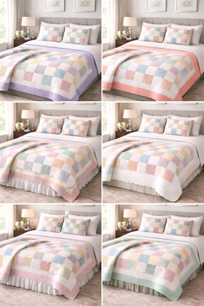 Soft Pastel Nine Patch Throw Blankets for a Cozy Bed Layering