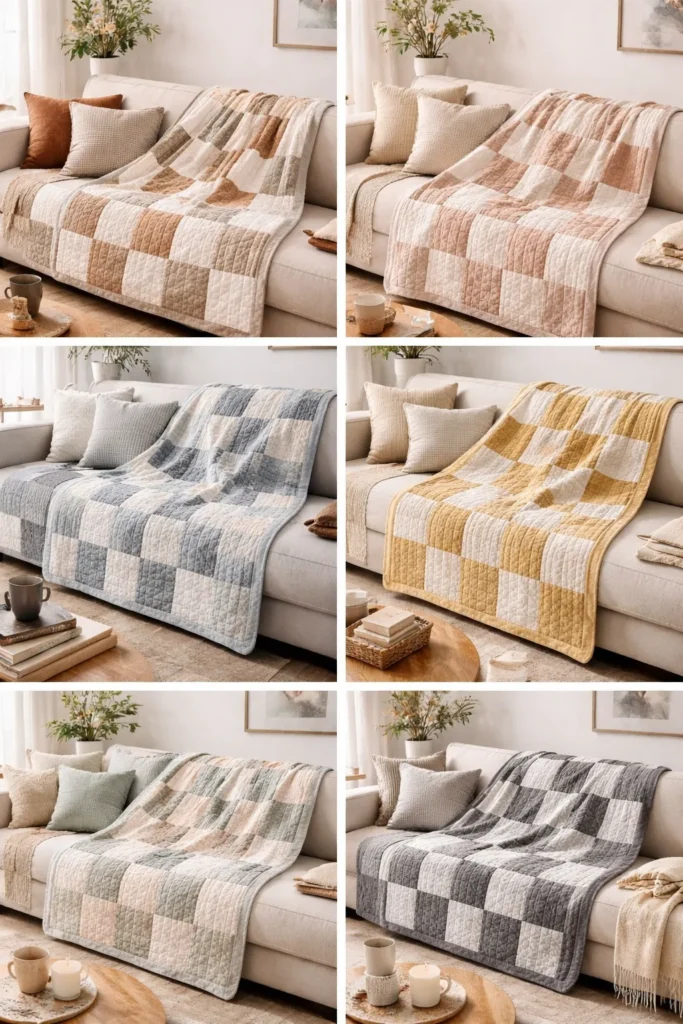 Soft Textured Contemporary Quilt Couch Throws for Living Area Comfort
