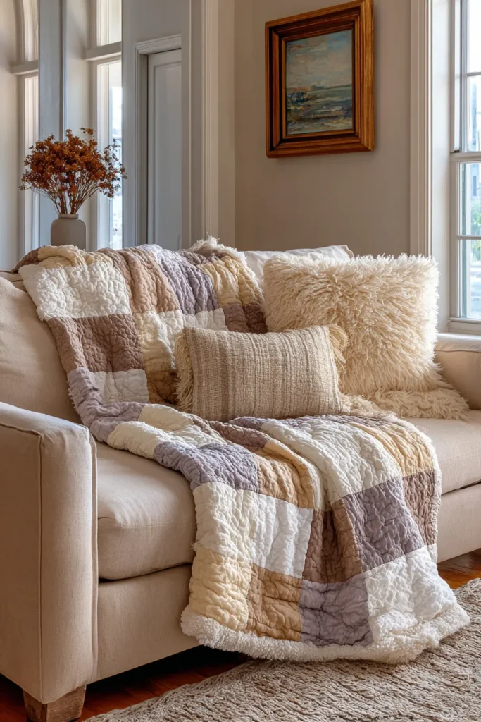 Soft Textured Contemporary Quilt Couch Throws for Living Area Comfort