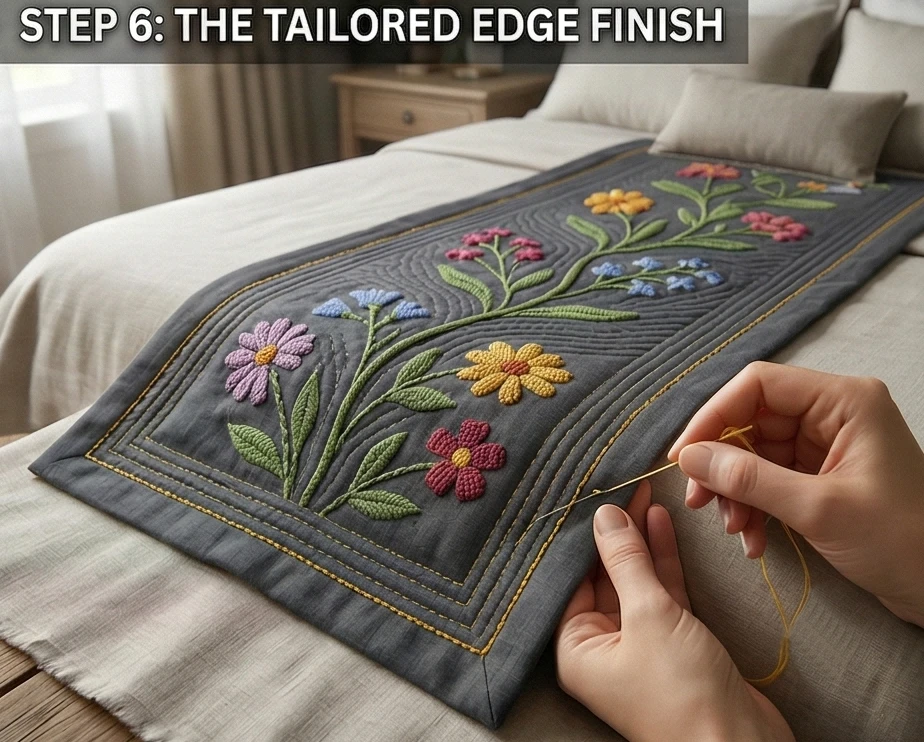 Sophisticated Cross-Stitch Nakshi Kantha Bed Runners Featuring Wildflower Motifs