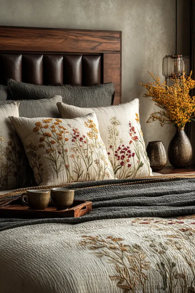 Sophisticated Cross-Stitch Nakshi Kantha Bed Runners Featuring Wildflower Motifs