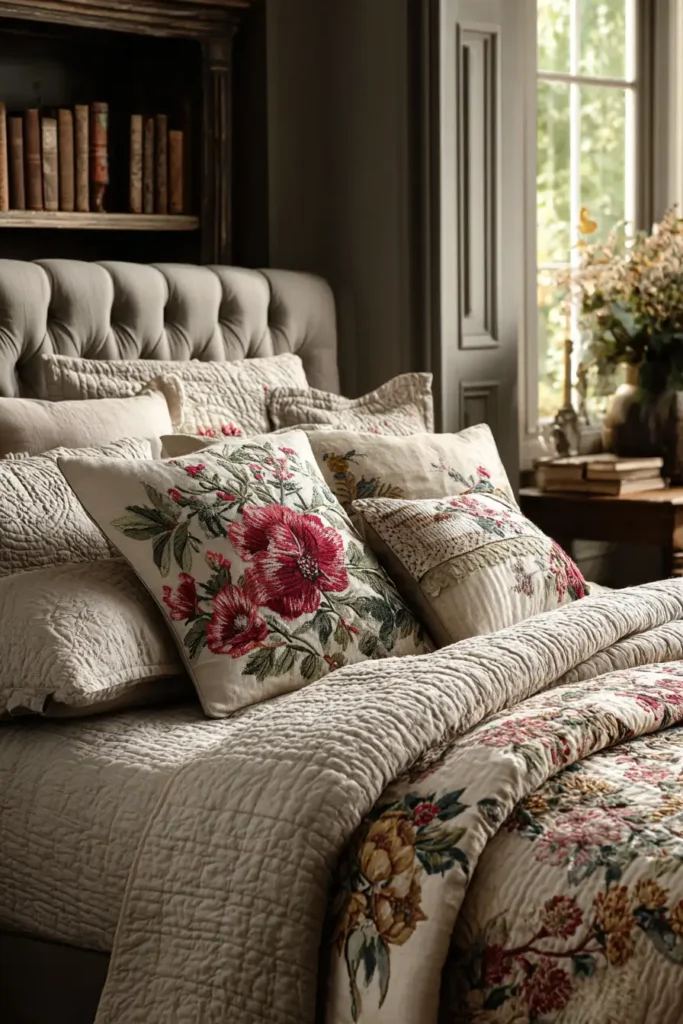 Sophisticated Cross-Stitch Nakshi Kantha Bed Runners Featuring Wildflower Motifs