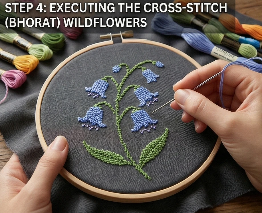 Sophisticated Cross-Stitch Nakshi Kantha Bed Runners Featuring Wildflower Motifs