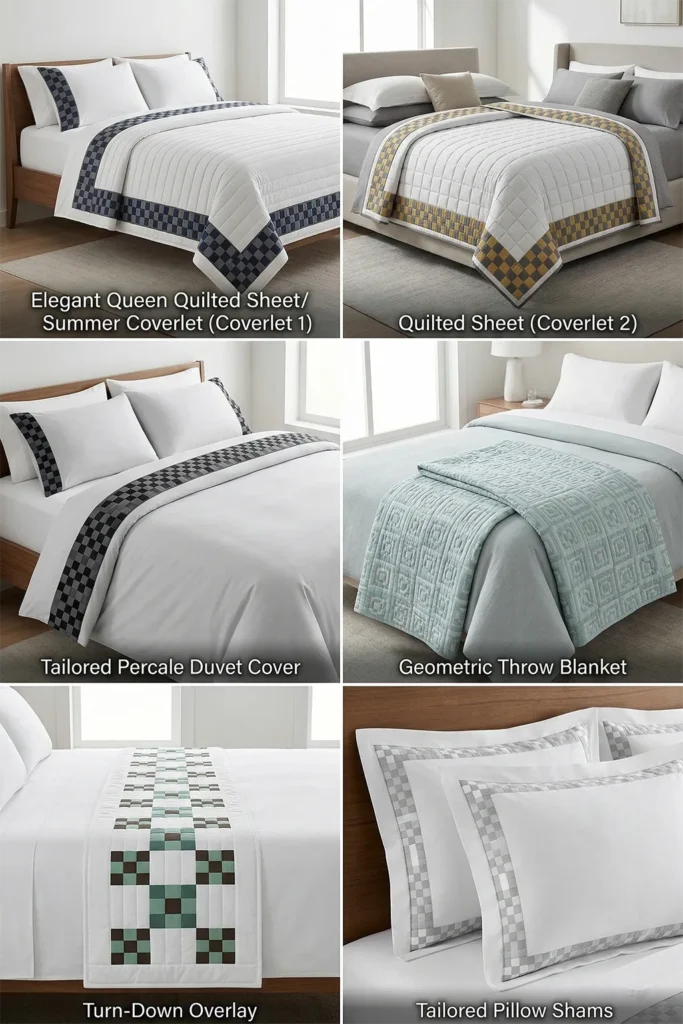 Sophisticated Nine Patch Bed Sheets with Subtle Geometric Accents