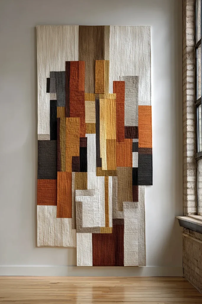 Striking Abstract Contemporary Quilted Wall Decor for Modern Living Rooms