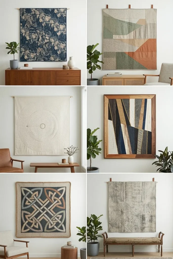Striking Abstract Contemporary Quilted Wall Decor for Modern Living Rooms