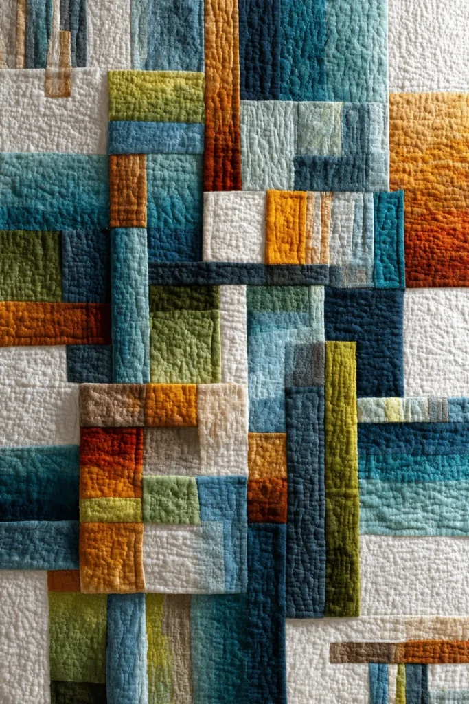 Striking Abstract Contemporary Quilted Wall Decor for Modern Living Rooms