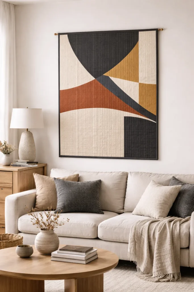 Striking Abstract Contemporary Quilted Wall Decor for Modern Living Rooms