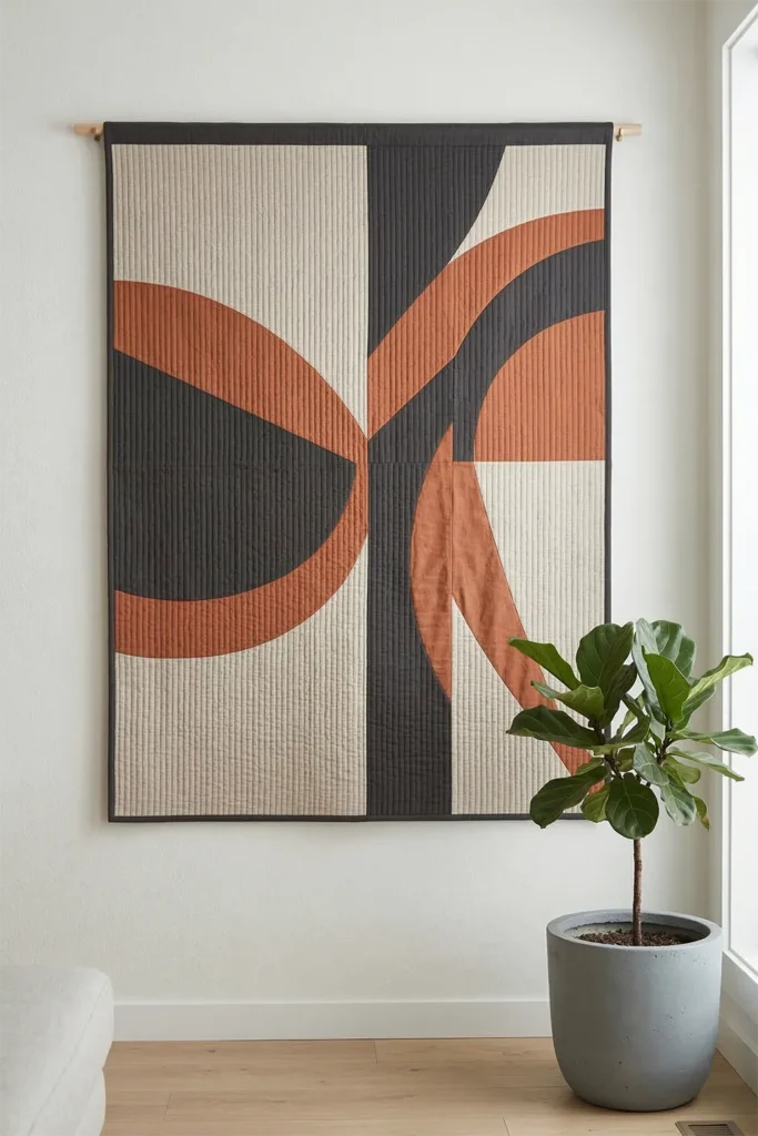 Striking Abstract Contemporary Quilted Wall Decor for Modern Living Rooms