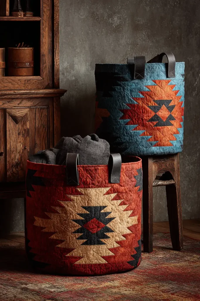 Sturdy Southwestern Navajo Quilted Storage Totes for Utility and Style