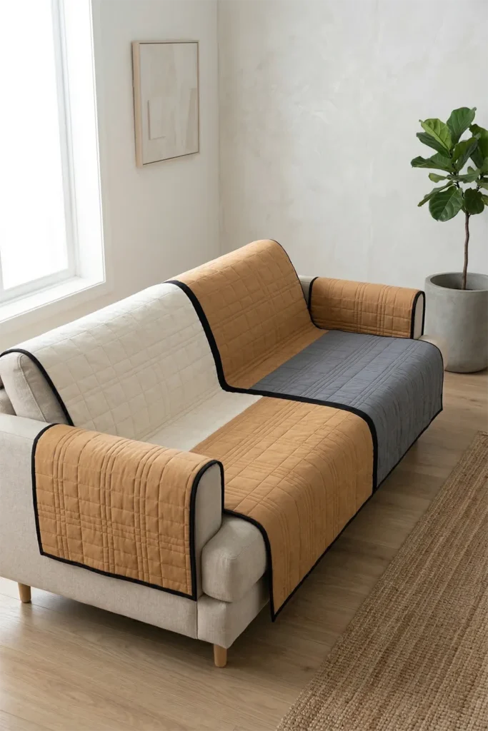 Stylish Color-Block Contemporary Quilted Sofa Covers for Chic Protection