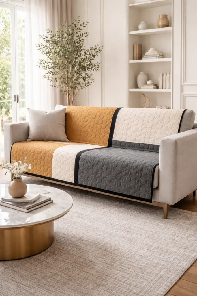 Stylish Color-Block Contemporary Quilted Sofa Covers for Chic Protection