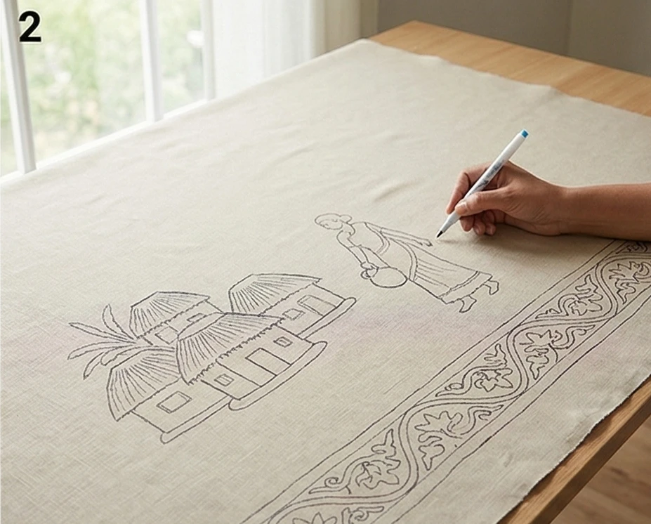 Stylish Running Stitch Nakshi Kantha Sofa Covers Telling Stories of Everyday Rural Life