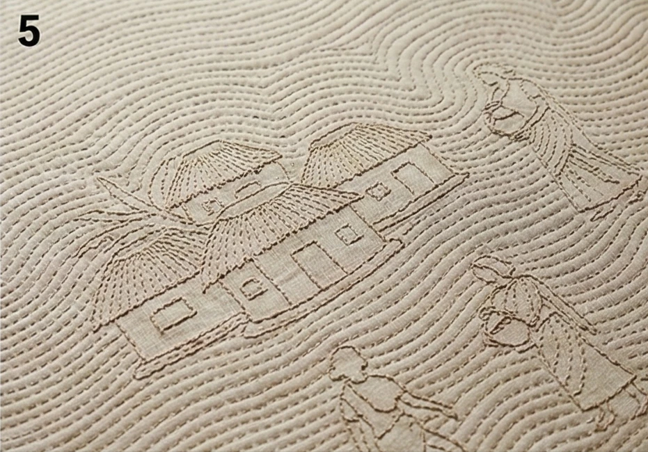 Stylish Running Stitch Nakshi Kantha Sofa Covers Telling Stories of Everyday Rural Life