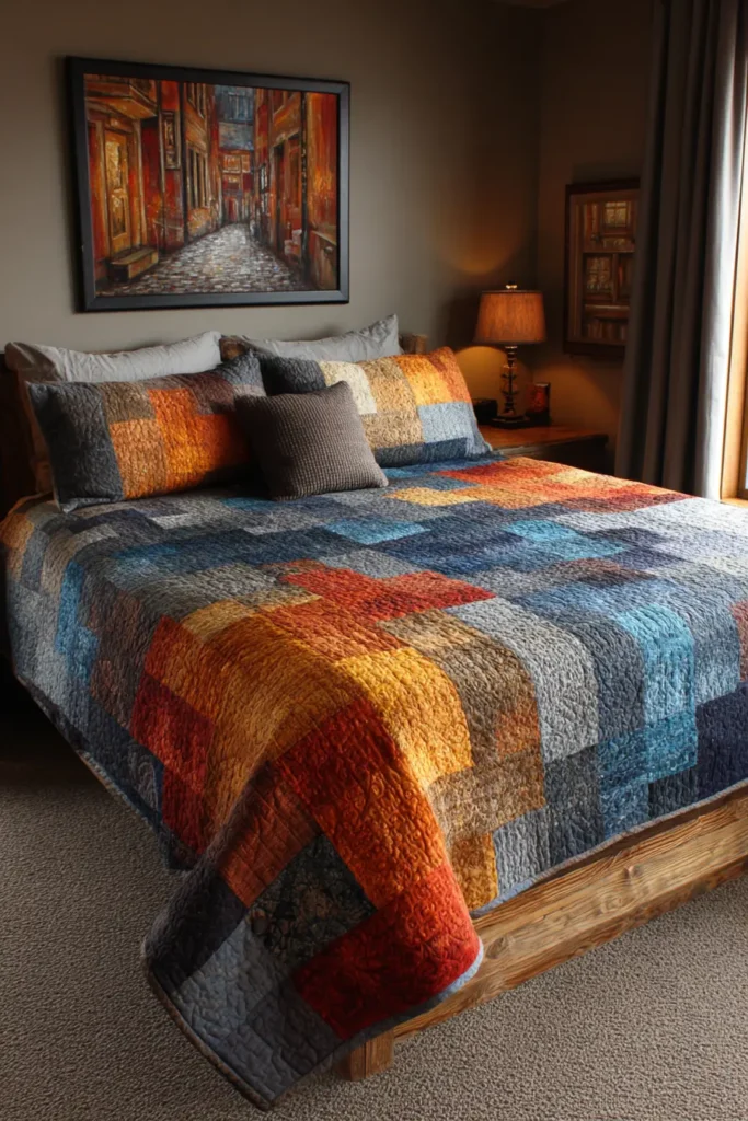 Traditional Log Cabin and Nine Patch Hybrid Quilts for Rustic Bedroom Charm