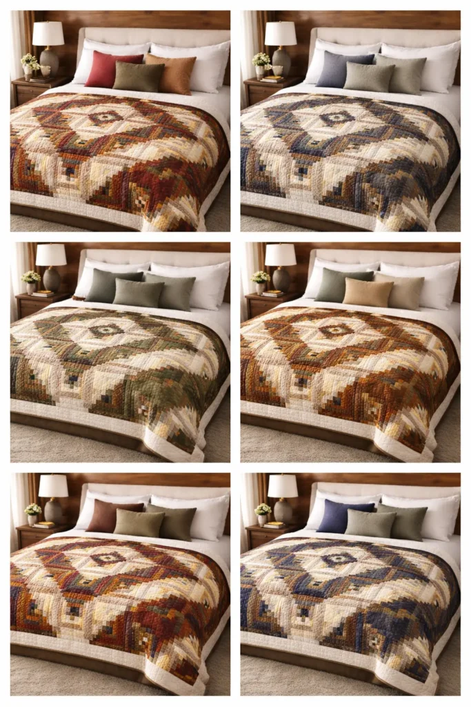 Traditional Log Cabin and Nine Patch Hybrid Quilts for Rustic Bedroom Charm