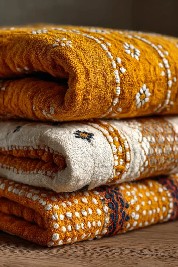 Traditional Lohori Kantha Sofa Throws Inspired by Golden Paddy Fields and Rivers