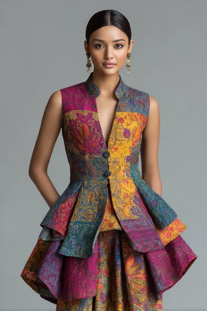 Artisan-Crafted Nakshi Kantha Peplum Tops for a Feminine Silhouette