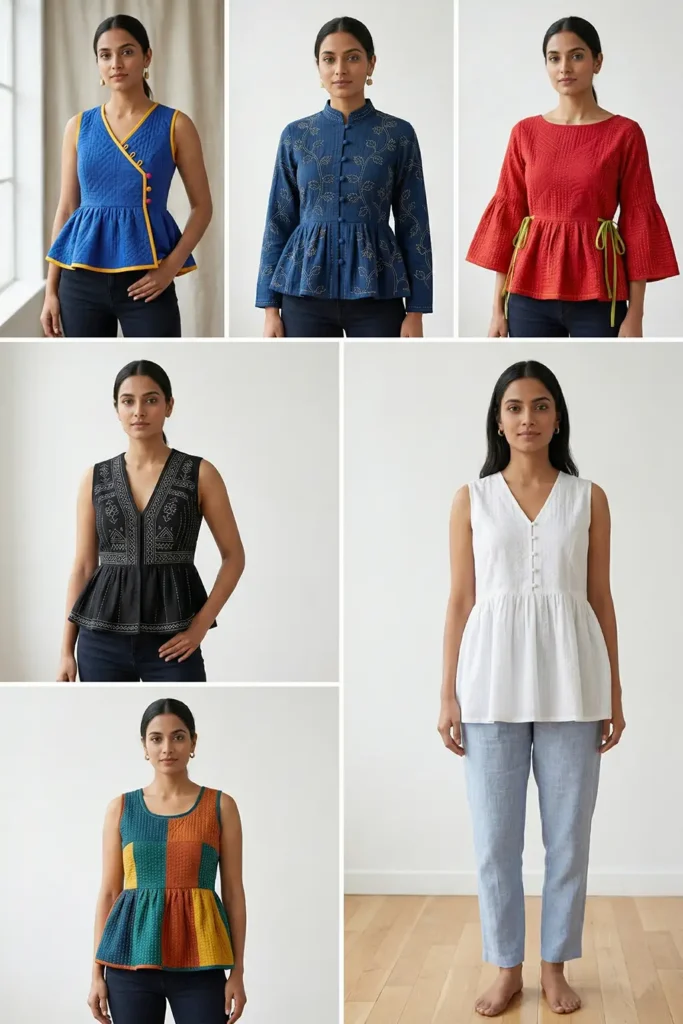 Artisan-Crafted Nakshi Kantha Peplum Tops for a Feminine Silhouette