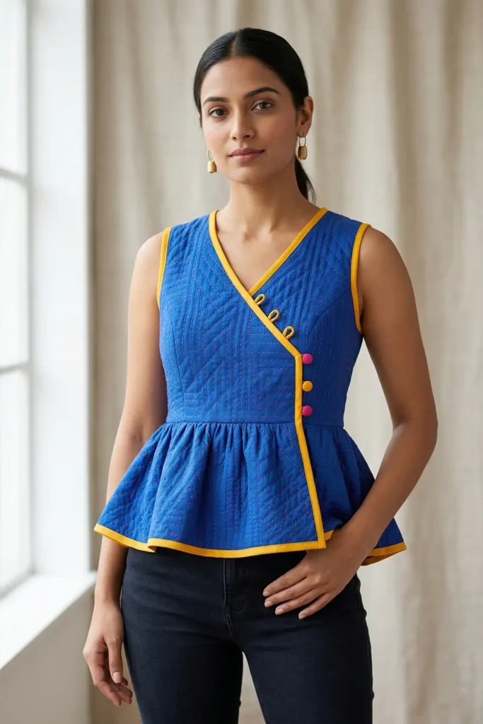 Artisan-Crafted Nakshi Kantha Peplum Tops for a Feminine Silhouette