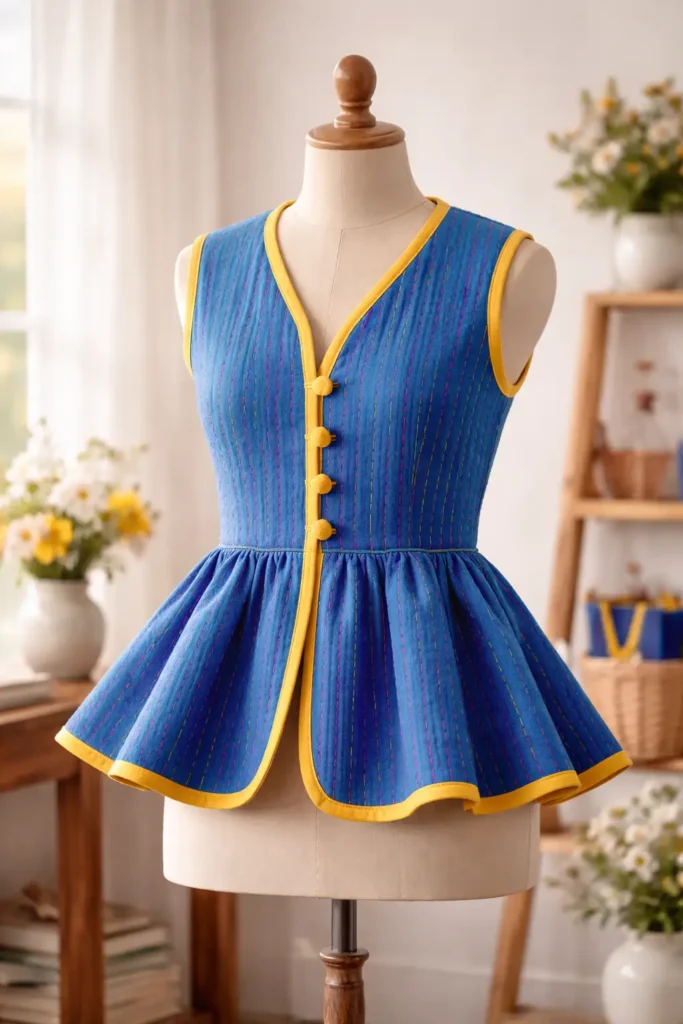 Artisan-Crafted Nakshi Kantha Peplum Tops for a Feminine Silhouette