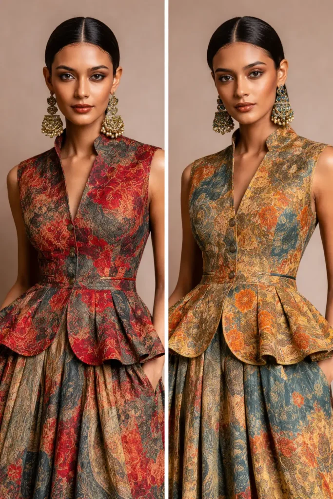 Artisan-Crafted Nakshi Kantha Peplum Tops for a Feminine Silhouette