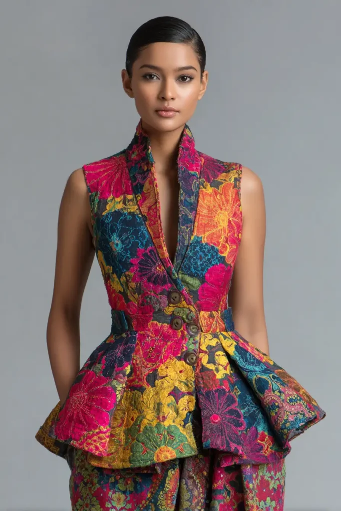 Artisan-Crafted Nakshi Kantha Peplum Tops for a Feminine Silhouette