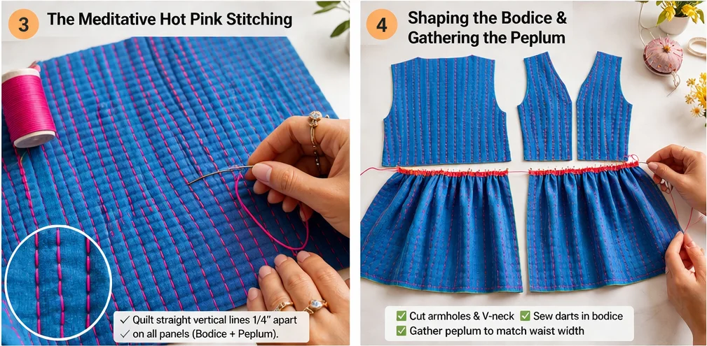 Artisan-Crafted Nakshi Kantha Peplum Tops for a Feminine Silhouette