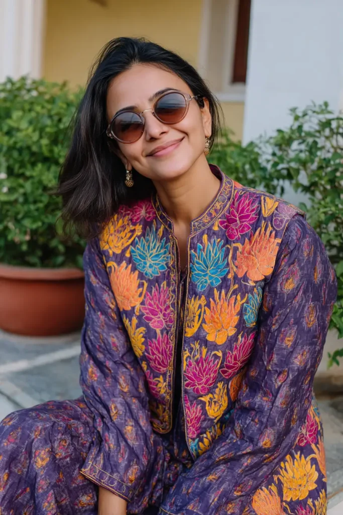 Classic Button-Down Nakshi Kantha Shirts with Lotus Motif Embroidery