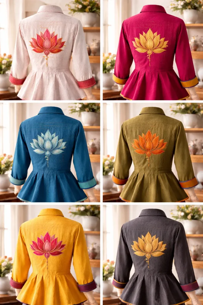 Classic Button-Down Nakshi Kantha Shirts with Lotus Motif Embroidery