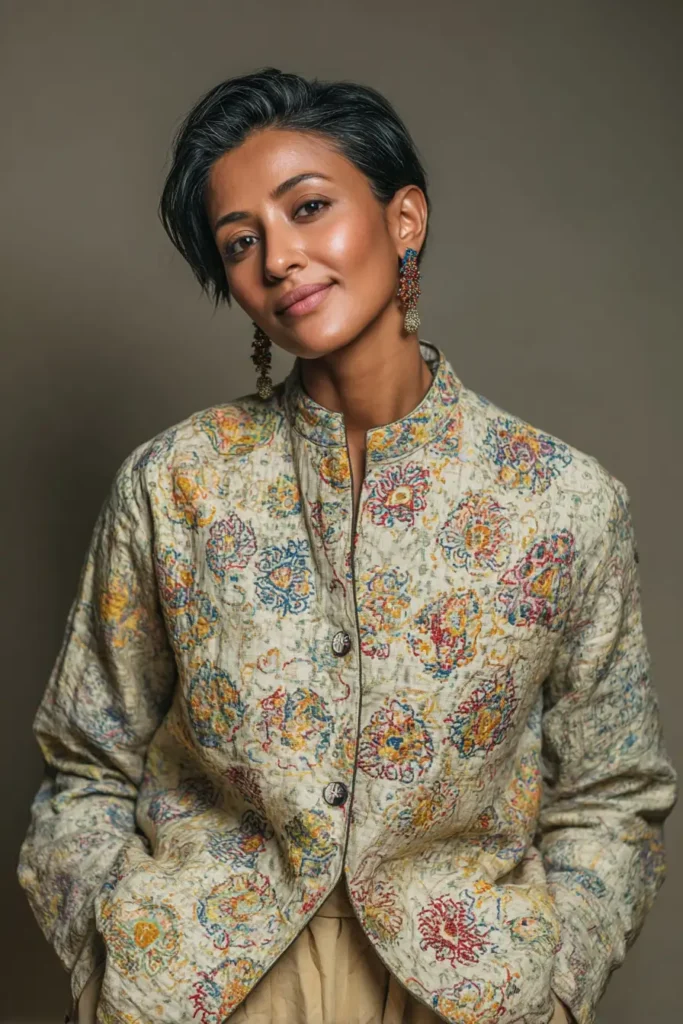 Classic Button-Down Nakshi Kantha Shirts with Lotus Motif Embroidery