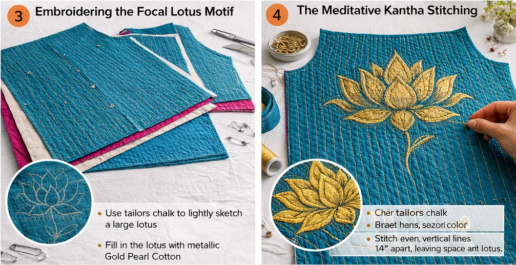 Classic Button-Down Nakshi Kantha Shirts with Lotus Motif Embroidery