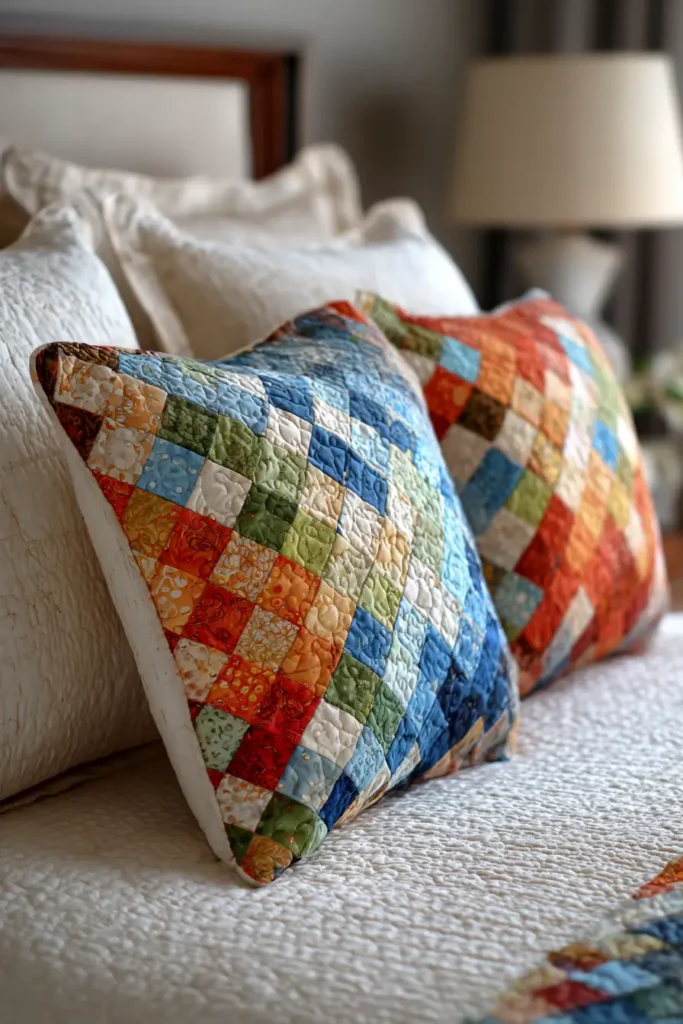 Coordinating Irish Chain Shams and Cushions for a Polished Bedroom Look