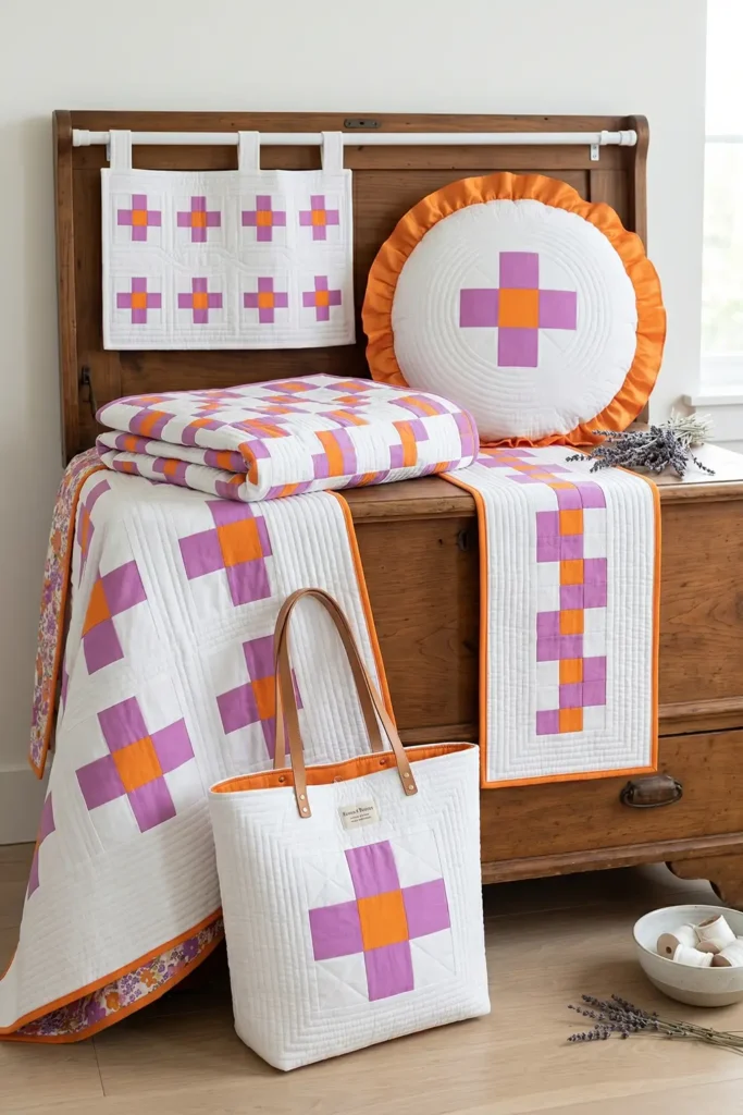 Coordinating Irish Chain Shams and Cushions for a Polished Bedroom Look