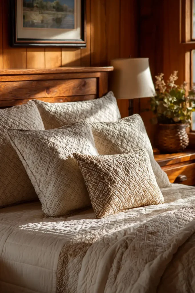 Coordinating Irish Chain Shams and Cushions for a Polished Bedroom Look