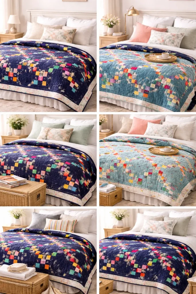 Cozy Scrappy Irish Chain Quilted Throws for Inviting Guest Bedrooms