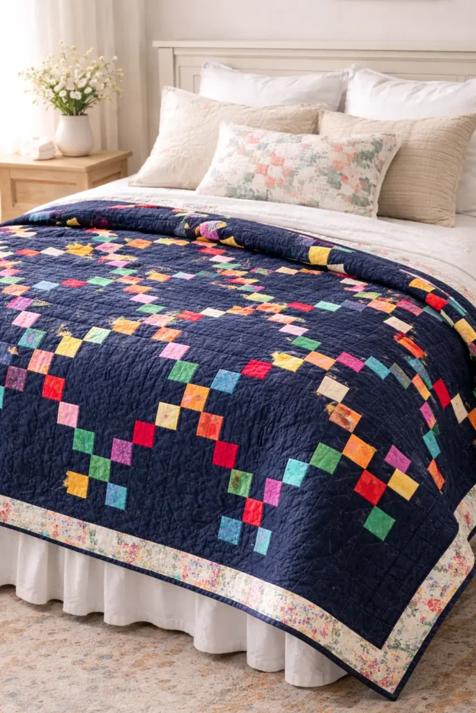Cozy Scrappy Irish Chain Quilted Throws for Inviting Guest Bedrooms