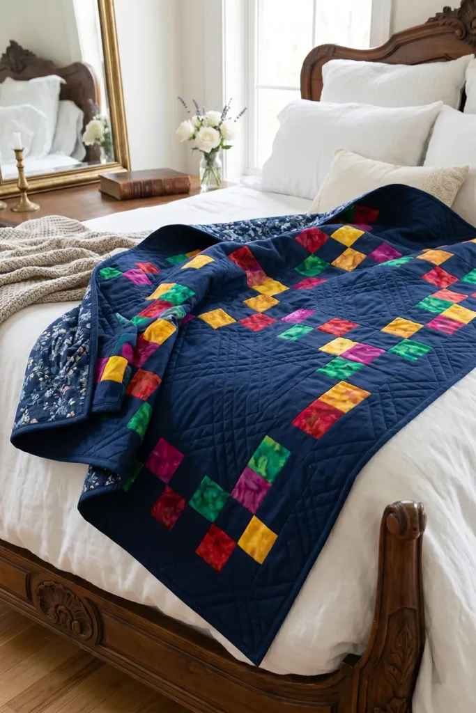 Cozy Scrappy Irish Chain Quilted Throws for Inviting Guest Bedrooms
