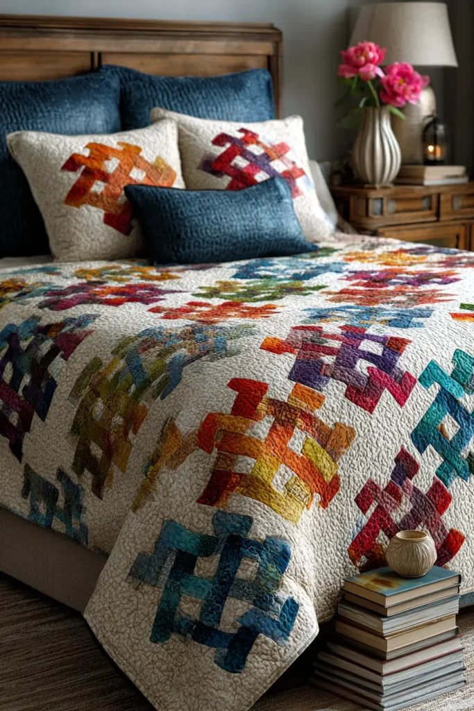 Cozy Scrappy Irish Chain Quilted Throws for Inviting Guest Bedrooms