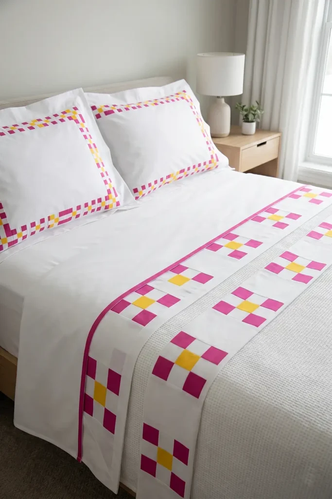 Crisp Irish Chain Bed Sheets for a Subtle, Patterned Sleep Sanctuary