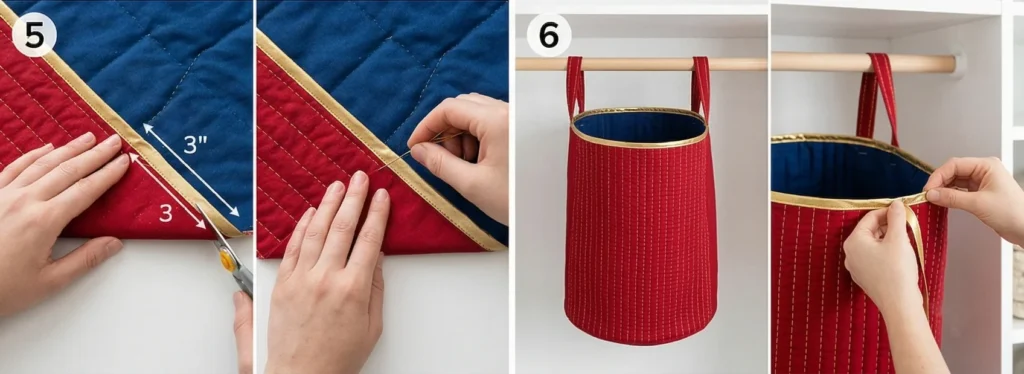 Hanging Reversible Kantha Stitch Laundry Hampers for Closet Organization