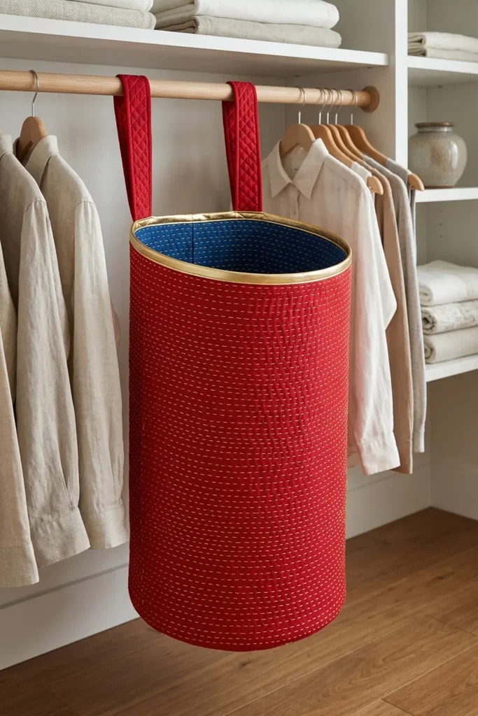 Hanging Reversible Kantha Stitch Laundry Hampers for Closet Organization