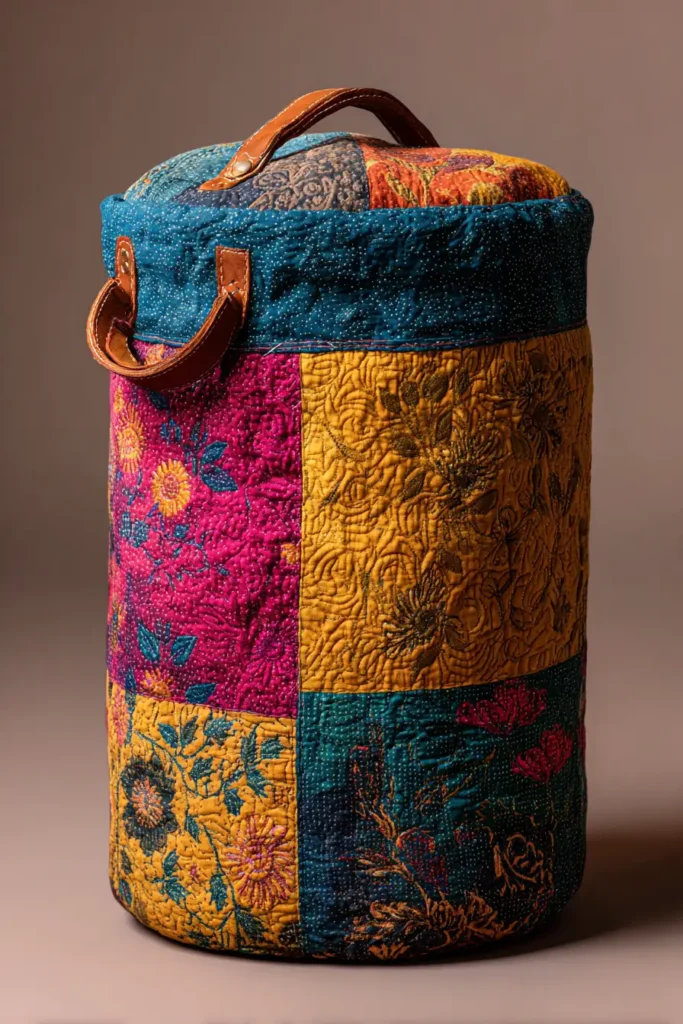 Hanging Reversible Kantha Stitch Laundry Hampers for Closet Organization