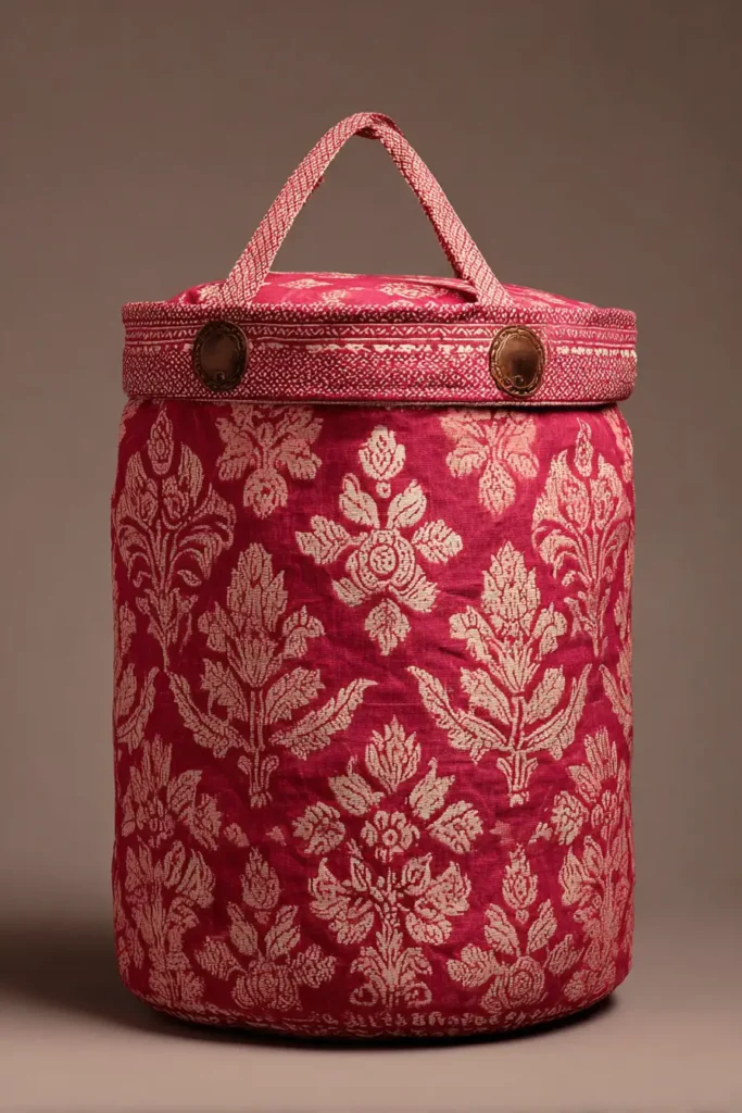 Hanging Reversible Kantha Stitch Laundry Hampers for Closet Organization
