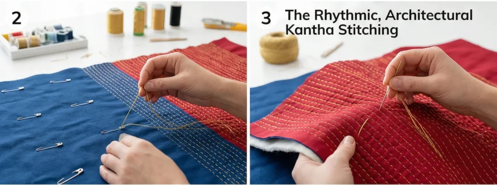 Hanging Reversible Kantha Stitch Laundry Hampers for Closet Organization