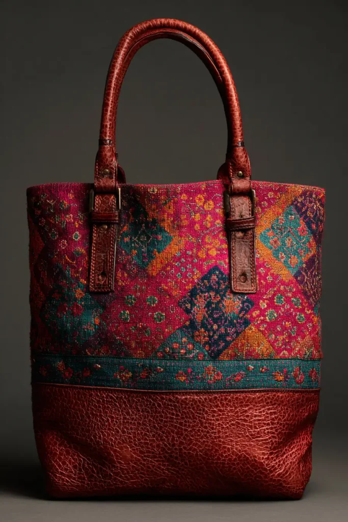 Leather Accent Nakshi Kantha Tote Bags for Elevated Sophistication