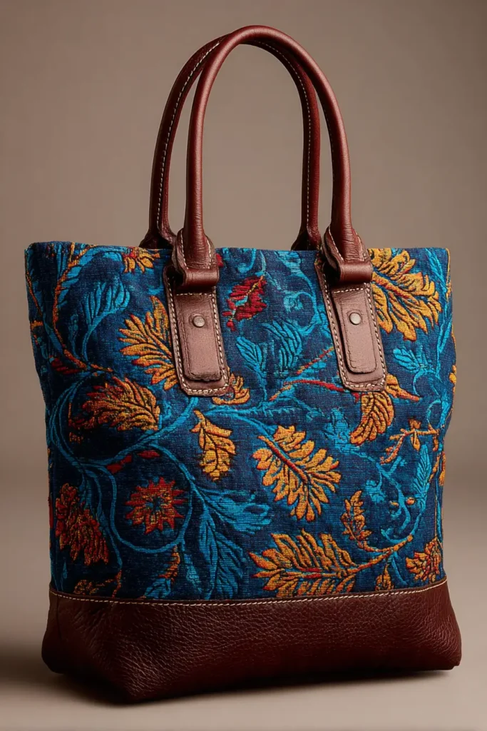 Leather Accent Nakshi Kantha Tote Bags for Elevated Sophistication