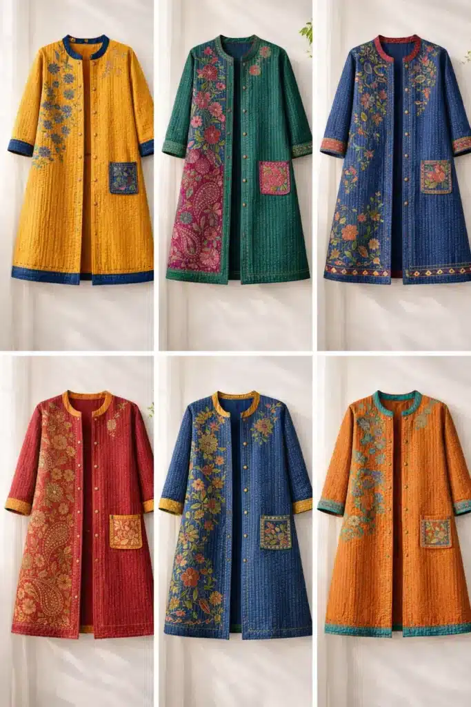 Longline Nakshi Kantha Quilted Jackets for Effortless Elegance