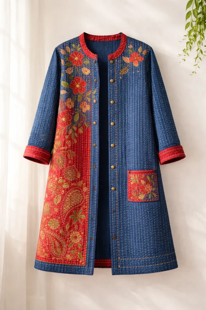 Longline Nakshi Kantha Quilted Jackets for Effortless Elegance