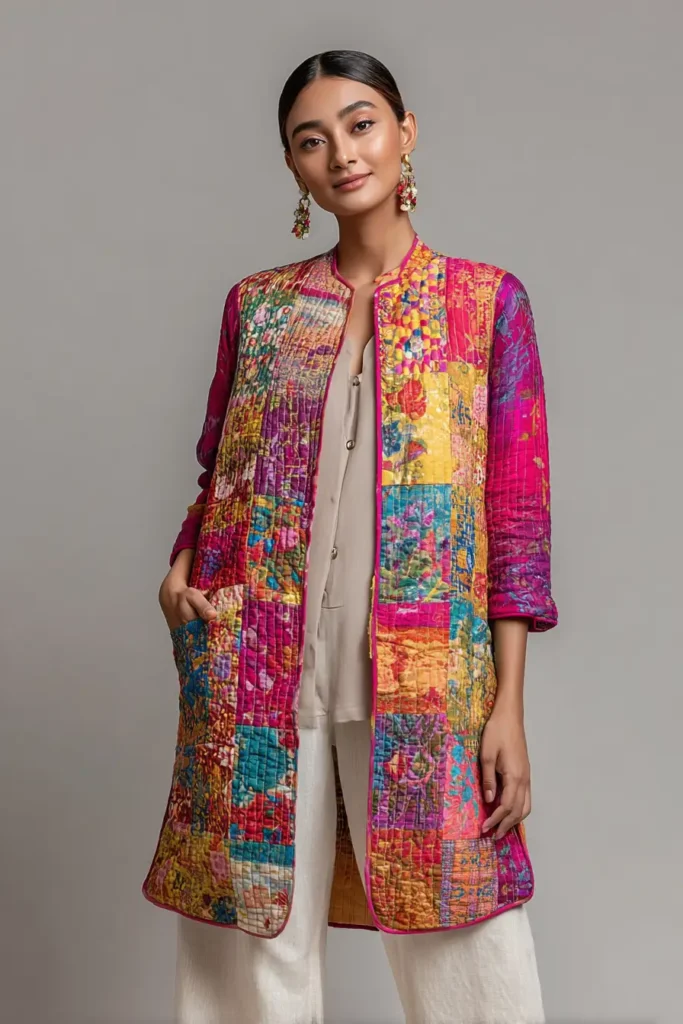 Longline Nakshi Kantha Quilted Jackets for Effortless Elegance